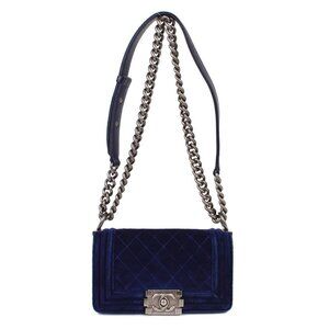 Boy Chanel Navy Velvet Small Chain Shoulder Bag XX03513
